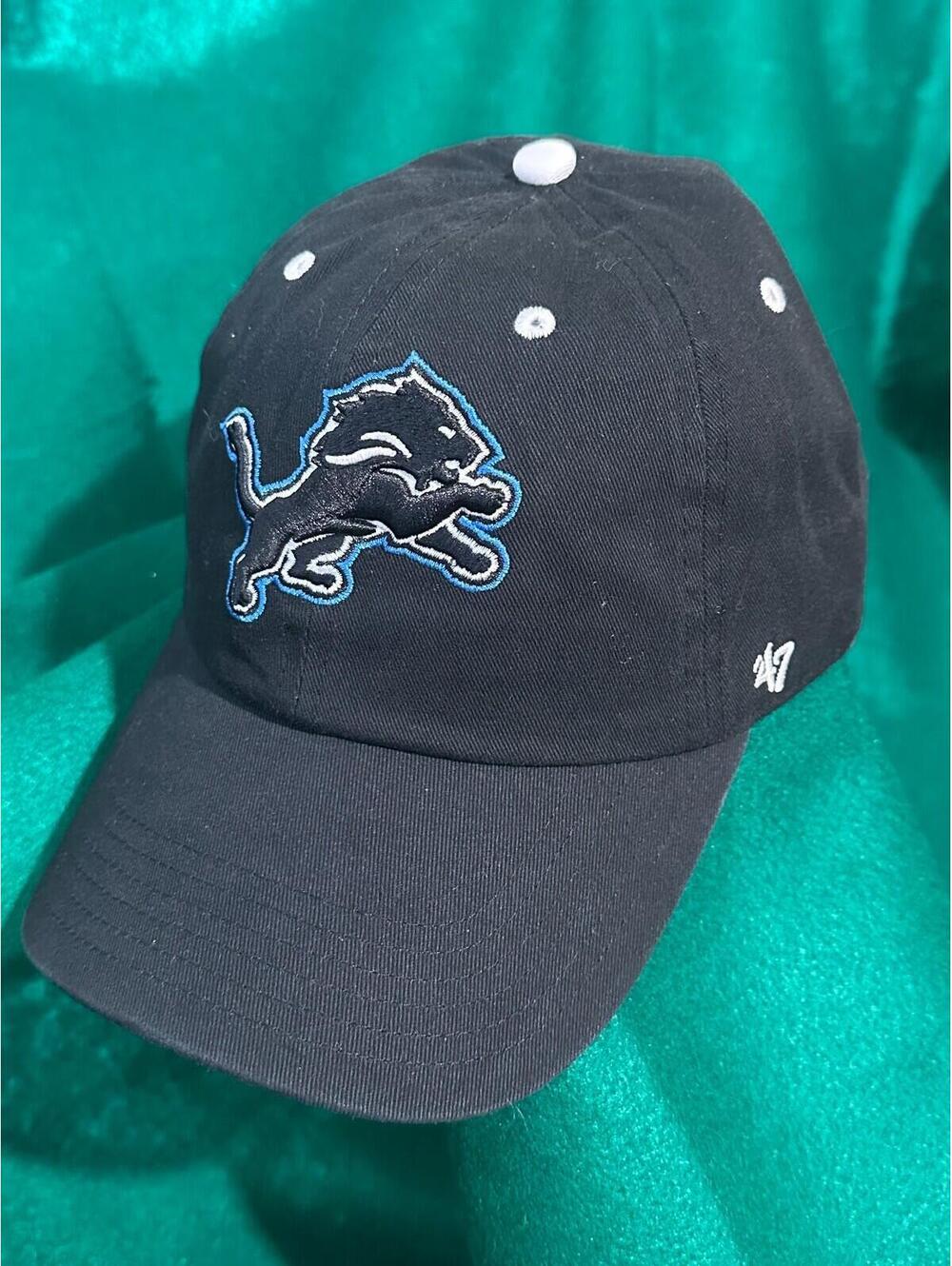 Detroit Lions '47 Brand Black on Black with Blue Outline Adjustible Hat